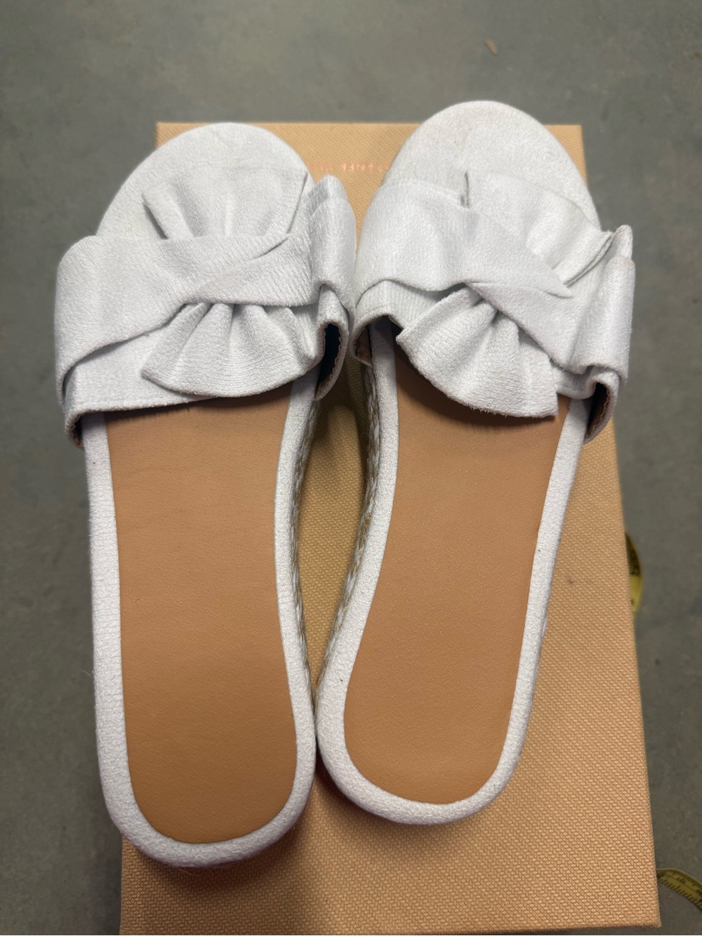 Women’s White Slide Sandals with Bow Accent